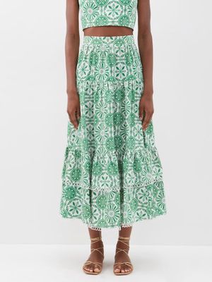 Borgo De Nor - Didi Mosaic-print Cotton-lawn Midi Skirt - Womens - Green Print