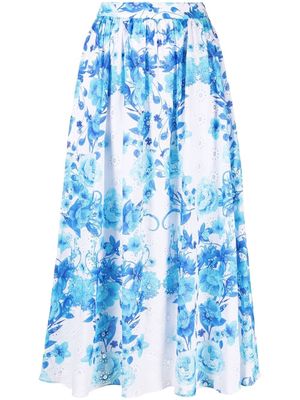 Borgo De Nor floral-print cotton midi skirt - Blue