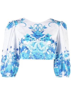 Borgo De Nor floral-print cropped blouse - Blue