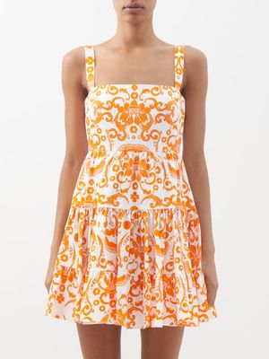 Borgo De Nor - Freddie Printed Cotton-poplin Mini Dress - Womens - Orange Print