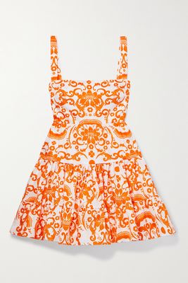 Borgo de Nor - Freddie Printed Tiered Cotton-poplin Mini Dress - Orange