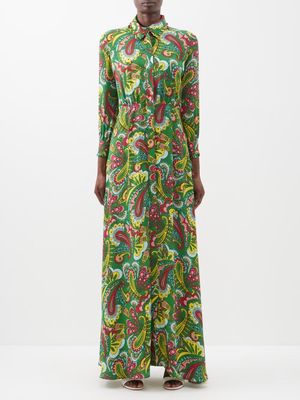 Borgo De Nor - Jacqeuline Paisley-print Crepe Maxi Shirt Dress - Womens - Green Print