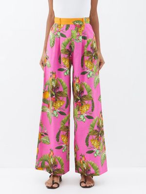 Borgo De Nor - Melia Botanical-print Linen-blend Trousers - Womens - Multi