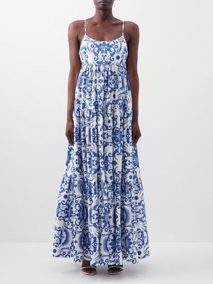 Borgo De Nor - Merle Printed-cotton Maxi Dress - Womens - Blue Print