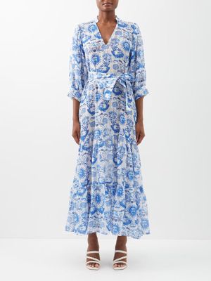 Borgo De Nor - X Talia Collins Lourdes Printed Cotton-voile Dress - Womens - Blue White
