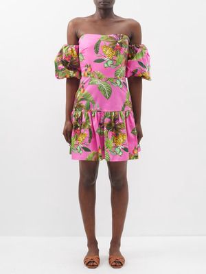 Borgo De Nor - Ziggy Off-the-shoulder Cotton Mini Dress - Womens - Pink Print