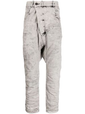 Boris Bidjan Saberi asymmetric-front cropped trousers - Grey