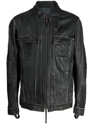 Boris Bidjan Saberi Tejana leather biker jacket - Grey