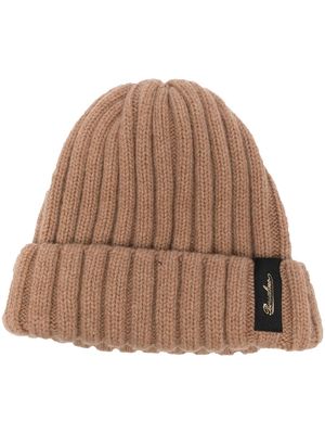 Borsalino logo-patch ribbed cashmere beanie - Brown