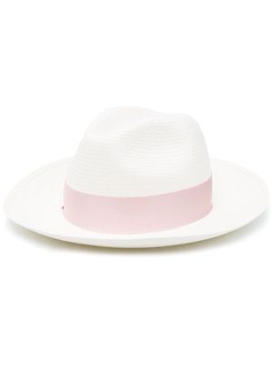 Borsalino Panama ribbon-detail fedora hat - White