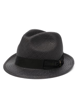 Borsalino ribbon-band interwoven straw hat - Black