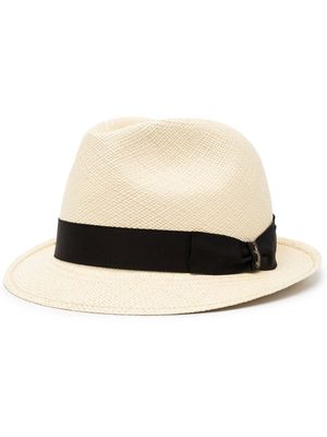 Borsalino ribbon-band interwoven straw hat - Neutrals
