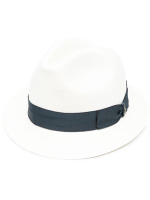 Borsalino ribbon-detail straw fedora hat - Neutrals