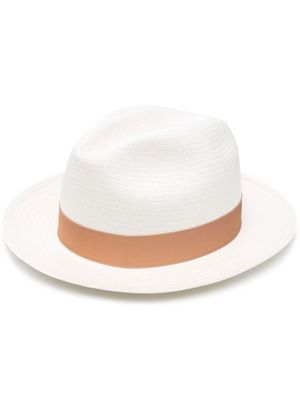 Borsalino ribbon-detail straw fedora hat - White