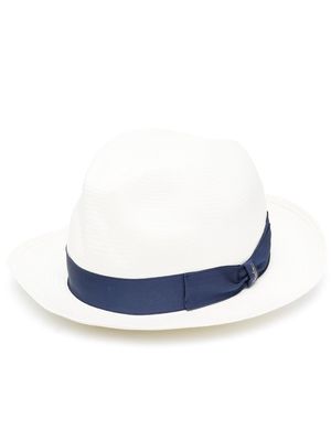 Borsalino ribbon detail straw hat - White
