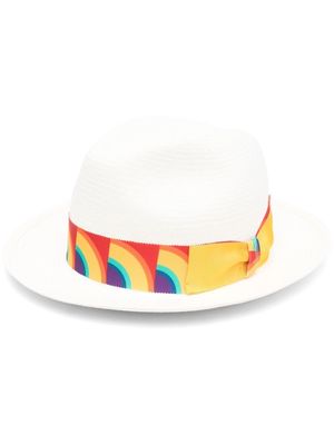 Borsalino woven grosgrain-trim hat - White