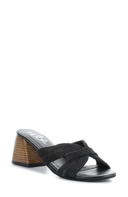 Bos. & Co. Gessa Block Heel Slide Sandal in Black Rafia/Nappa