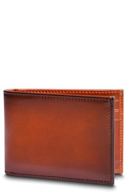 Bosca Burnished Leather Small Bifold Wallet in Tan