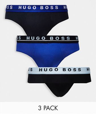 BOSS 3-pack briefs with all-over logo waistband in blue/navy/black-Multi