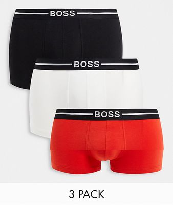 BOSS 3 pack cotton trunks in black/ red/ white - MULTI