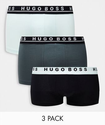 BOSS 3 pack trunks with allover logo waistband in gray/ black/ light blue-Multi