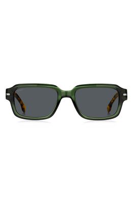 BOSS 53mm Rectangular Sunglasses in Green Havana/Gray