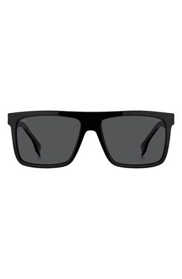 BOSS 59mm Polarized Rectangular Sunglasses in Black /Gray Polarized