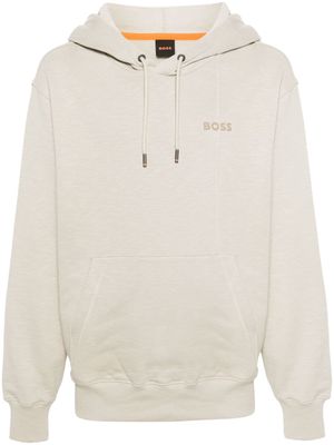 BOSS abstract-motif logo-patch cotton hoodie - Neutrals