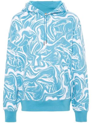BOSS abstract-print jersey hoodie - Blue