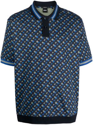 BOSS all-over logo-print polo shirt - Blue