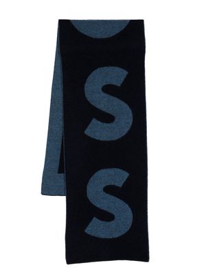 BOSS Armin 2 intarsia-knit logo scarf - Blue
