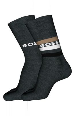 BOSS Assorted 2-Pack Logo Stripe Dress Socks in Charcoal