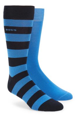 BOSS Assorted 2-Pack Stripe Dress Socks in Medium Blue