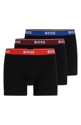 BOSS Assorted 3-Pack Power Cotton Stretch Jersey Boxer Briefs in Black/Multi Band