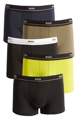 BOSS Assorted 5-Pack Essential Cotton Stretch Jersey Trunks in Black Multi