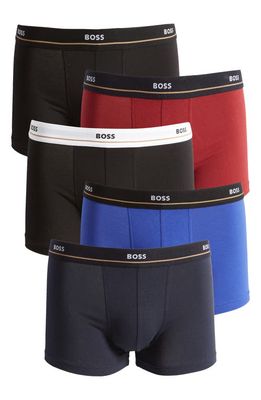 BOSS Assorted 5-Pack Essential Cotton Stretch Jersey Trunks in Blue Multi