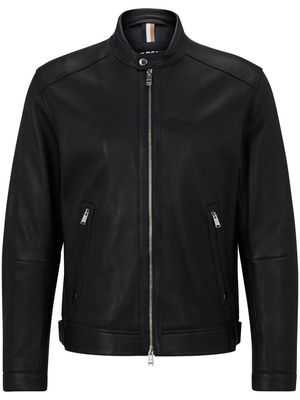 BOSS band-collar leather jacket - Black