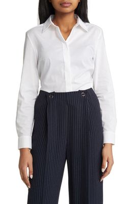 BOSS Beamara Cotton Blend Button-Up Blouse in Bright White