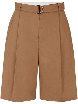 BOSS belted linen-blend tailored shorts - Brown