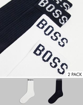 Boss Bodywear 2-pack logo socks in white/navy-Multi
