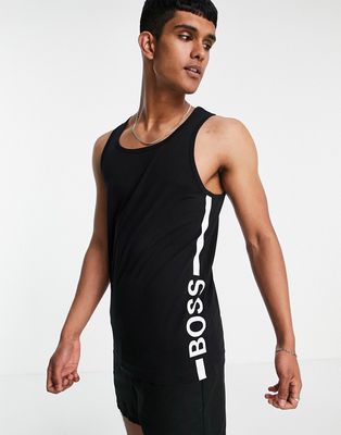 BOSS Bodywear Beach tank top with vertical logo in black