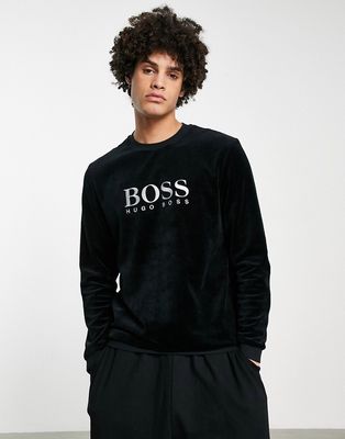 BOSS Bodywear loungewear velour sweatshirt in black