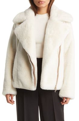 BOSS Cabila Asymmetric Faux Fur Jacket in Soft Cream