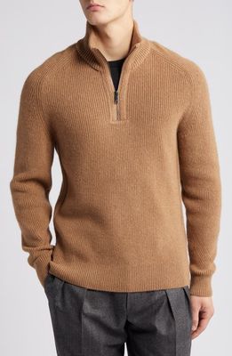 BOSS Camel Manto Quarter Zip Camel Hair Sweater in Medium Beige