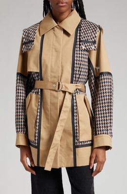BOSS Casita Belted Trench Coat in Iconic Houndstooth Fantasy