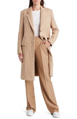 BOSS Catara Longline Tweed Jacket in Camel Herringbone Fantasy