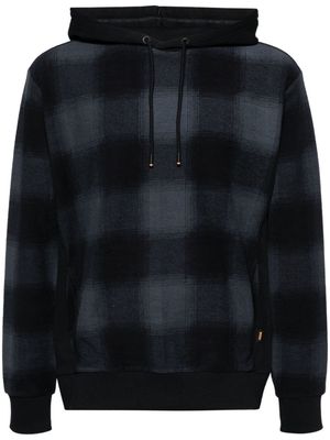 BOSS check-pattern cotton hoodie - Blue