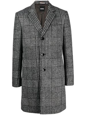 BOSS check-pattern single-breasted coat - Black