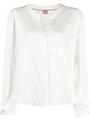 BOSS collarless stretch-silk shirt - White