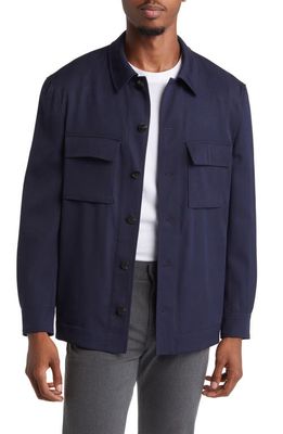 BOSS Corvin Wool Button-Up Shirt Jacket in Dark Blue
